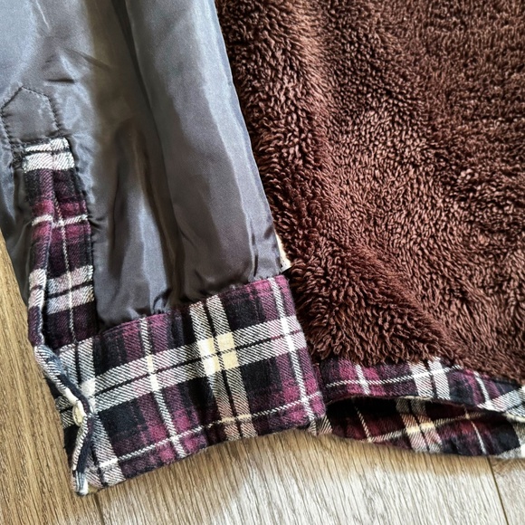 UNIQLO Sherpa Lined Plaid Flannel Long Sleeve Shirt Men's Size Medium Y2k Fleece - Picture 10 of 15